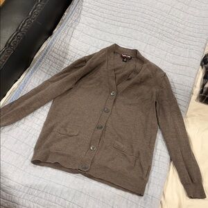 Essentials Women's Brown Button-Up V-Neck Cardigan Kirkland Signature